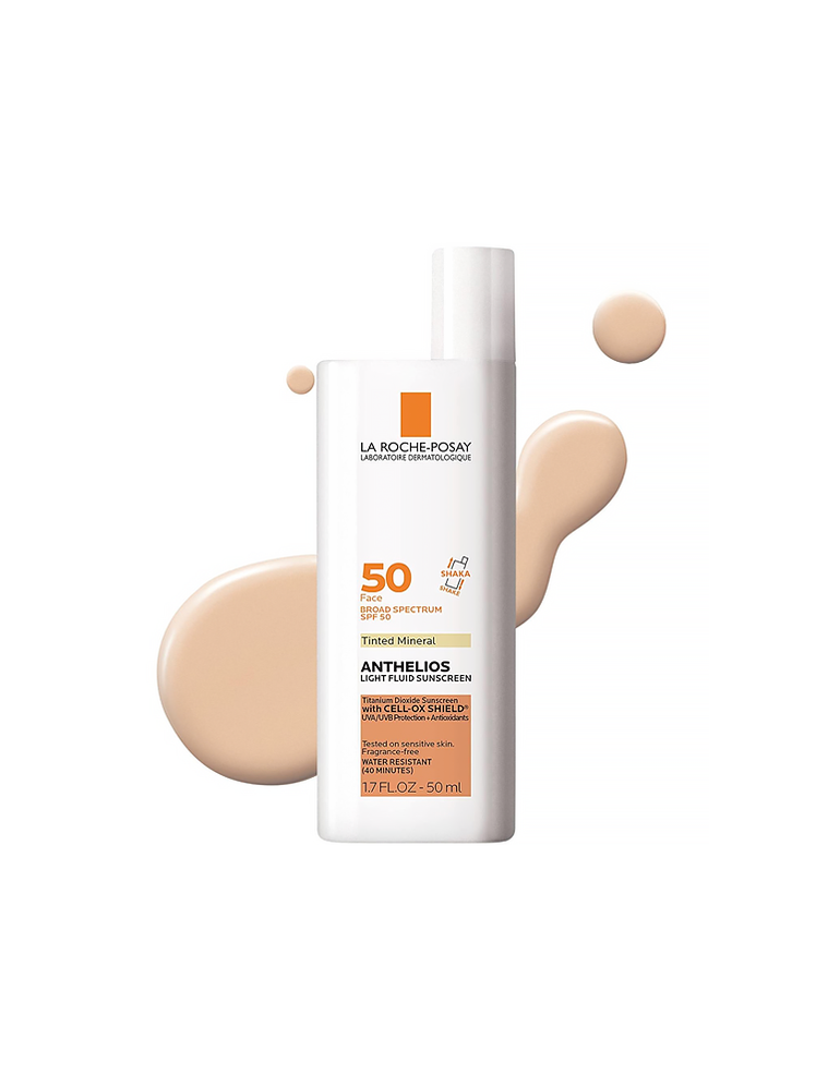 La Roche-Posay Anthelios Tinted Sunscreen SPF 50 in white tube