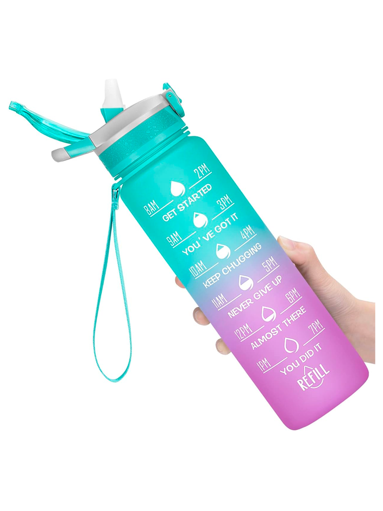 Meitagie Leakproof Motivational Sports Water Bottle on a white background