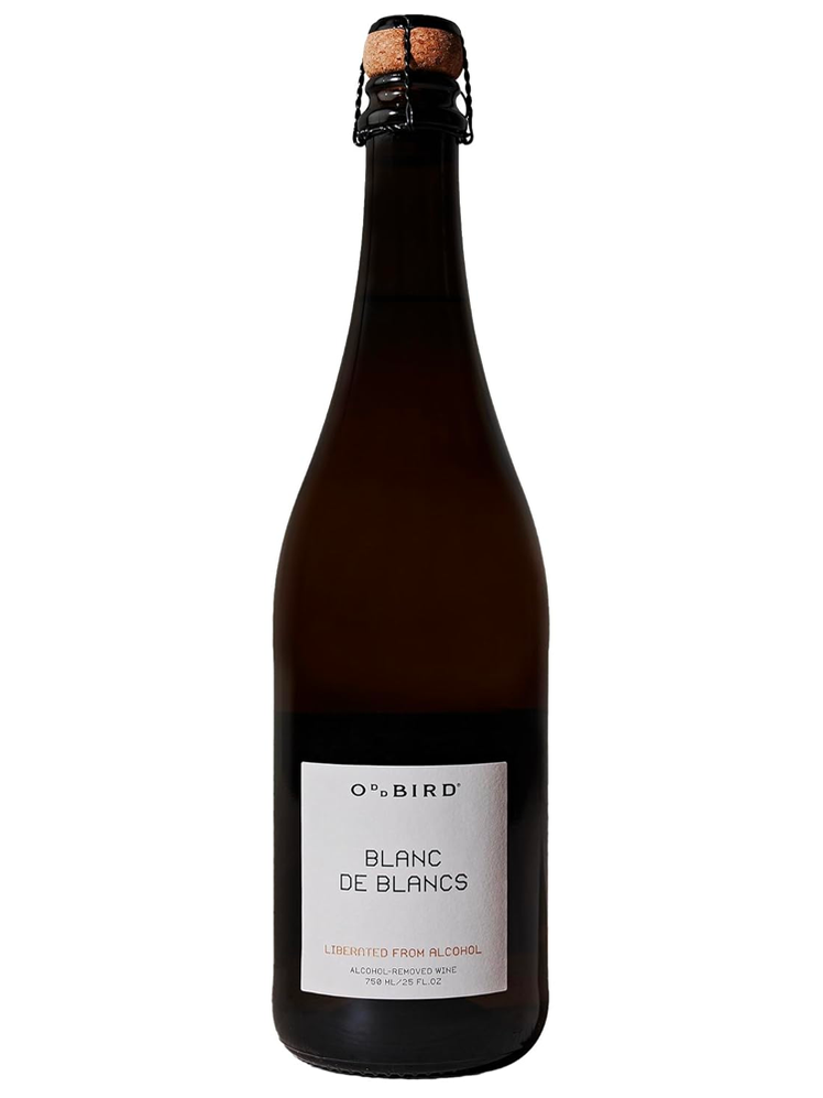 Oddbird Blanc de Blancs Non-Alcoholic Sparkling White Wine on a white background