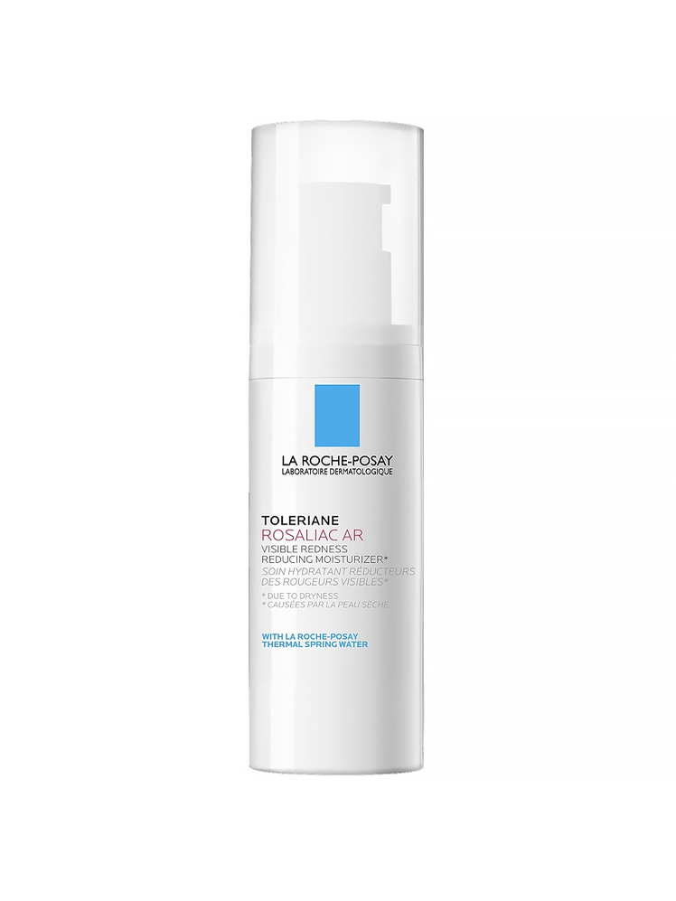 Toleriane Rosaliac AR Visible Redness Reducing Cream in branded white bottle with pump on white background